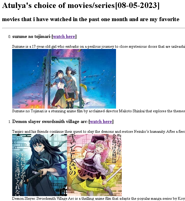 screenshot of Fav movies ranking project